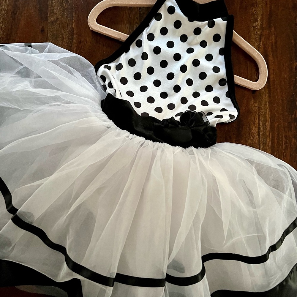 Curtain Call Black and White Polka Dot Dance Costume – Child XS